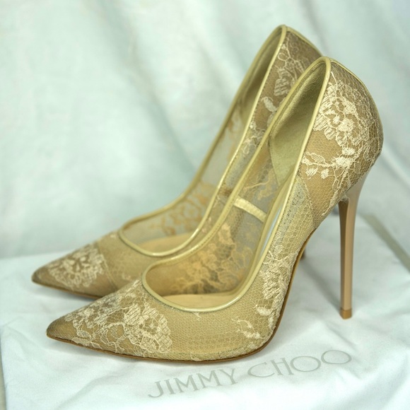 Jimmy Choo Tan Lace Heels - Picture 6 of 7